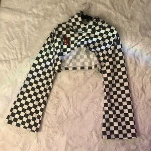 WOMEN black & white CHECKERS JAZZ STYLE CROP HOOHIE